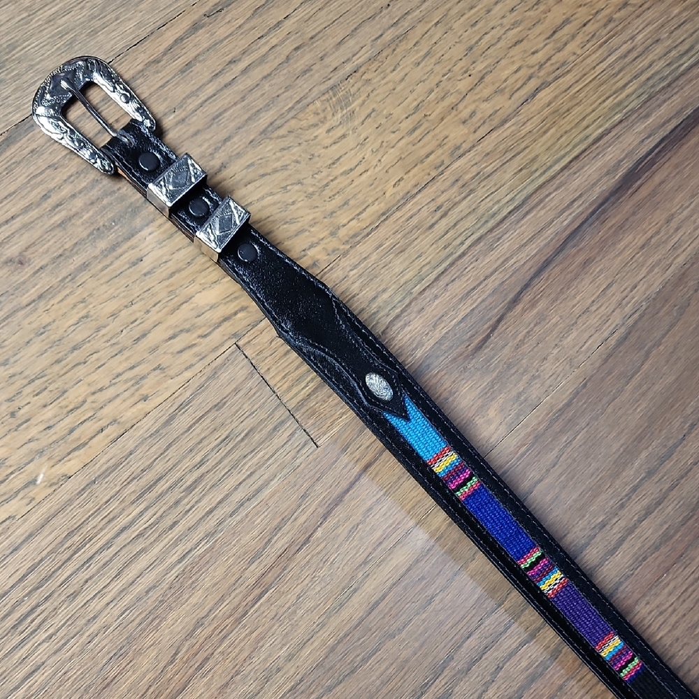 Vintage Black and Multicolor Women's Belt